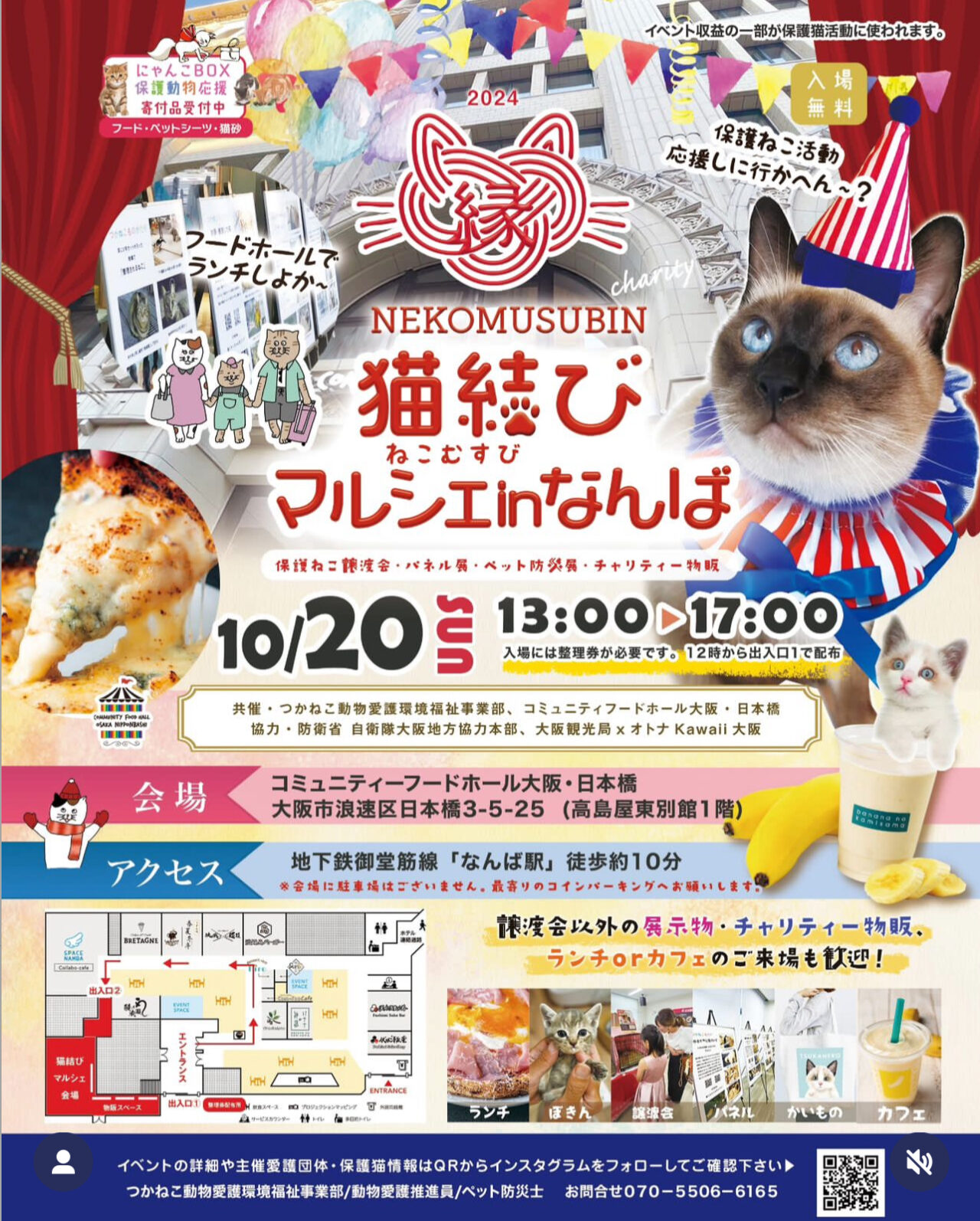 コミュニティフードホール大阪・日本橋で保護猫の譲渡会「猫結びマルシェ  in なんば」が10/20に初開催