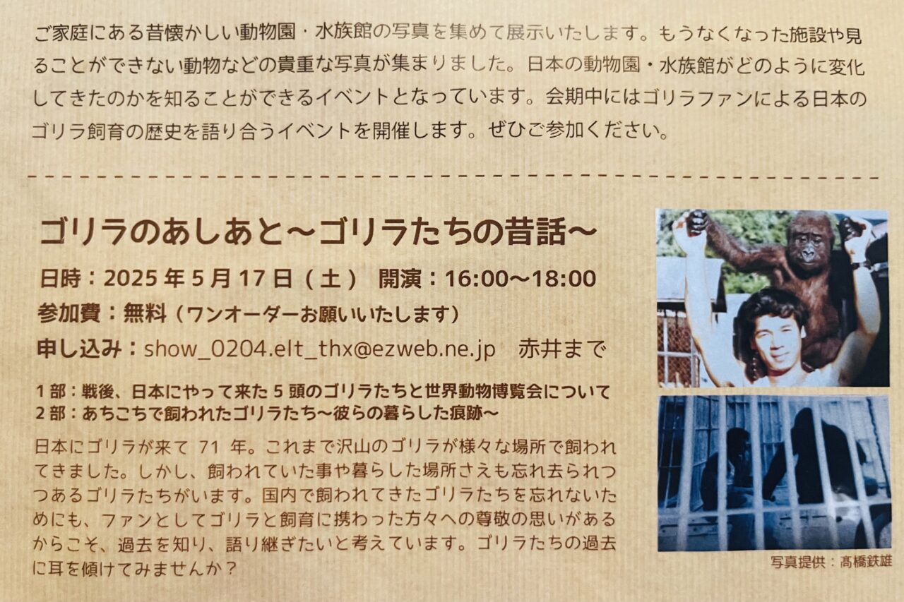 通天閣の向かいにあるギャラリーカフェキリンで、「全国あちこち思い出の動物園写真展２」が開催されます