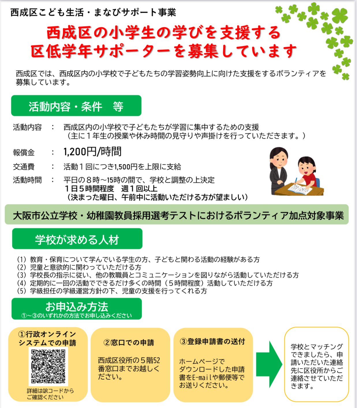 小学生の学びを支援する「区低学年サポーター」を募集中です